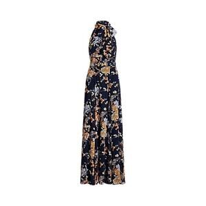 Black Label LRL Floral print Halter neckline sleeveless Belted Gown